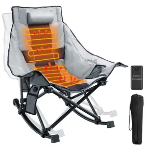 Oversized Heated Rocking Camping Chair, Chair w/ 3 Levels Heat for Back+Seat, Padded Lawn Chair with 20000 mAh Power Bank, Side Pocket, Carry Bag