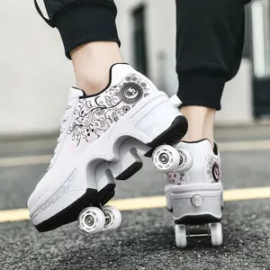 [Multi-functional Roller Skate Shoes] 2-in-1 Deformation JZWLW Roller Skate Shoes - Multi-functional Skating & Walking Shoes with 4 Retractable Wheels - Breathable Sneakers for Outdoor Sports