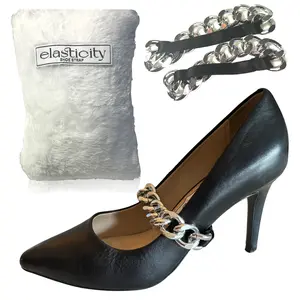 Elasticity Shoe Strap - Silver Chain Black Detachable Strap for Loose Shoes, High Heel Straps for Comfort and Style - Footwear