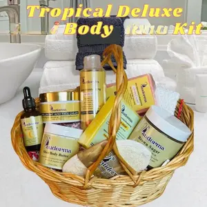 Lauderma Beauty Deluxe Total Body Glow Kit - Moisturizing Kit with 1 Body Oil (150ml), 1 Carrot or Lemon Soap (5.3 oz), 1 Body Butter (4.2 oz), 8 Other Skin Care Products - Moisturizer, Moisturize Hyaluronic Facial Serum