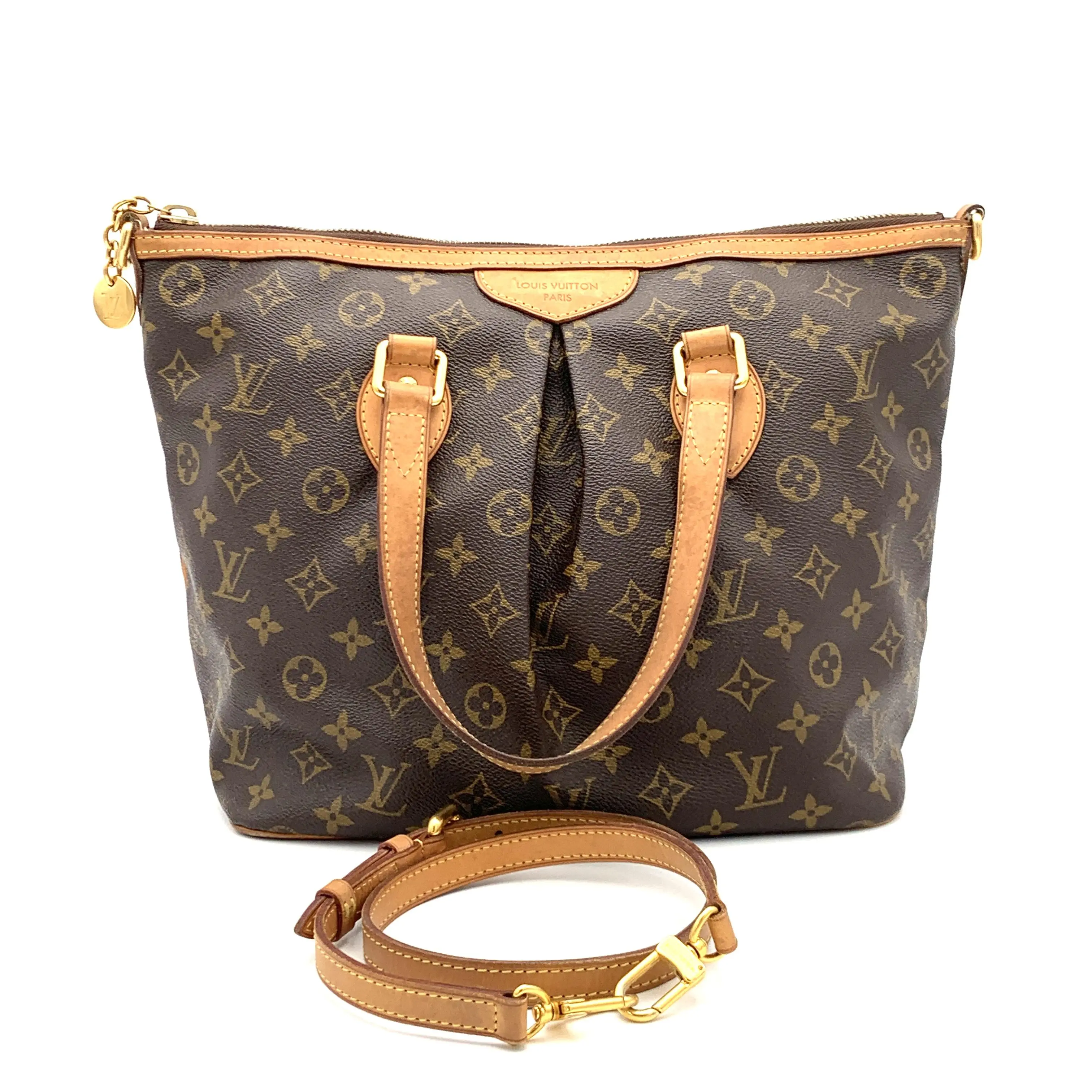 Pre-owned Louis Vuitton Canvas Coated Handbag Palermo Monogram Brown PM W/Strap #4383