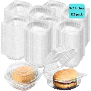 Unicup [125 Count] 5 x 5 inches Clear Plastic Hinged Take Out Containers Clamshell Takeout Tray Food Clamshell Containers for Dessert