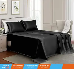 Satin Sheets Full Size - 4 Pieces Luxury Silky Soft Bed Sheets, Wrinkle-Free Black Satin Silk Sheet Set with 1 Deep Pocket Fitted Sheet, 1 Flat Sheet, 2 Pillow Cases