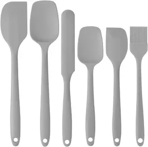 Silicone Spatula Set 6-Piece – Food-Grade, High Heat Resistant, Nonstick, Dishwasher Safe, BPA-Free (Gray) JIDSPWLS