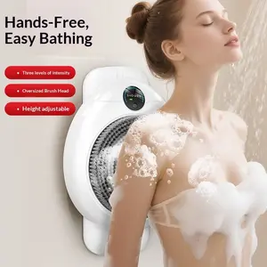 Wall‑Mounted Intelligent Electric Shower Body Scrubber, 3‑Speed Adjustable Exfoliating Back Scrubber, 18cm Large Rotating Brush Head, Height Adjustable Hands‑Free Deep Skin Cleaner, Detachable Waterproof Replaceable Brush Head for Full Body Bath Cleaning