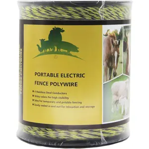 Portable Electric Fencing Polywire 1650  500 Meters, 6 Stainless Steel Conductors for Reliable Conductivity, UV , Rust Resistance - Yellow & Black
