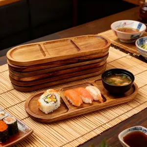 5-piece set of natural wooden serving trays, oval-shaped food-grade wooden platters, suitable for various festivals and daily restaurant use, for serving food, appetizers, sushi, desserts, and fruits - kitchen and dining table accessories, home entertainm