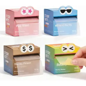 Pull Out Transparent Sticky Notes 105 Sheet/Box Full Adhesive,  Sticky Notes Cute with -Off Lines, Sticky Notes for  & Students School Office Planning Supplies (4 Pack)