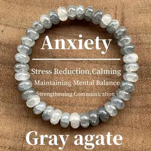 Gray Agate Abacus Bead Bracelet - Vintage Bohemian style, helps you relax your body and mind, maintain psychological balance, and enhance communication.Suitable for daily wear or casual outfits| Vintage Bohemian style| Stone beads, Bohemian jewelry