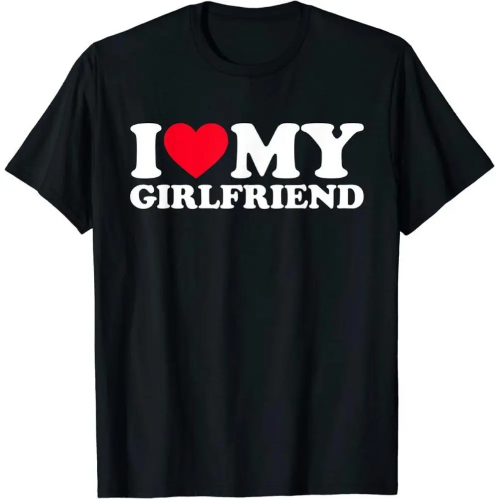 NO.BRAND Men's Casual Graphic T-Shirt, 100% Soft Cotton "I Love My GF" Heart Print, Unisex Short-Sleeve Streetwear Top for Couples, Tshirt