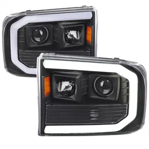 1999-2004 Ford F-250/F-350/F-450/F-550 /2000-2004 Ford Excursion LED Bar Projector Headlights (Matte Black Housing/Clear Lens)