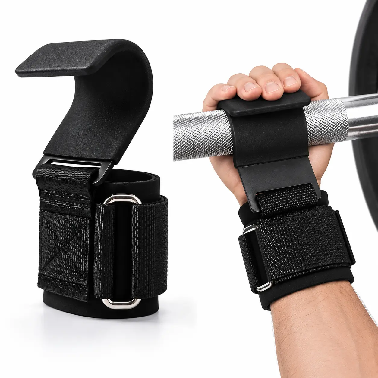 Wrist Support Hook Grip Hook Trainer Adjustable Hooks for Men Women Gym Lifting Straps for Pull Ups Deadlifts Strength Training Fitness