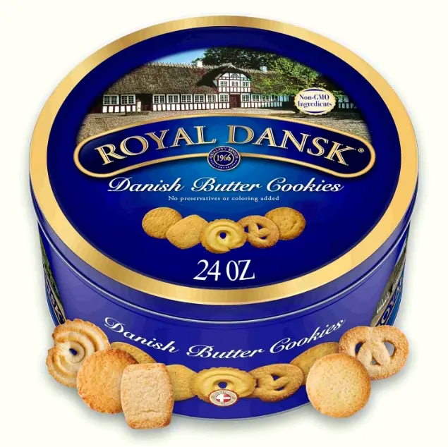 Baked Traditional Danish Butter Cookies - Assorted Sugar-Salted Baked Snacks, 24oz Reusable Tin Sugarcookies