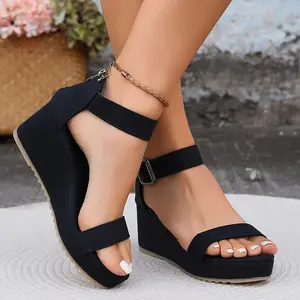 Women's Wedge Comfortable Casual Thick-Soled Black Sandals Classic Style Simple Buckle Zipper Work Shoes Girl Footwear Platform Sandals Makapal Comfy Sandals for Summer Outings