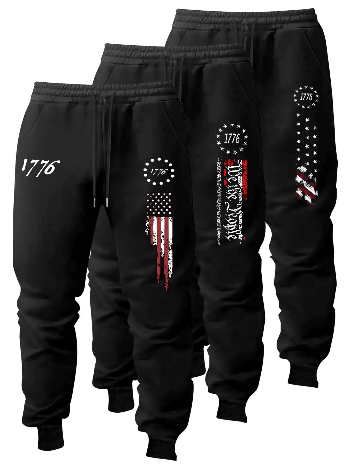 Men's Flag Print Jogger Pants Set, Perfect Drawstring Design, Soft Comfortable Running Shorts, Casual Basic Wardrobe Essentials, Athleisure Casual Bottoms, Athleisure Style Bottoms