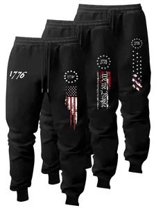 Men's Flag Print Jogger Pants Set, Perfect Drawstring Design, Soft Comfortable Running Shorts, Casual Basic Wardrobe Essentials, Runner Pants