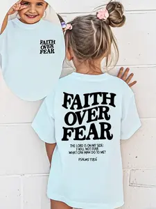 Faith Over Fear & Bible Verse Girls' T-Shirt, Inspirational Christian Graphic Tee, Cute Religious Top, Gift for Kids, Spiritual Apparel
