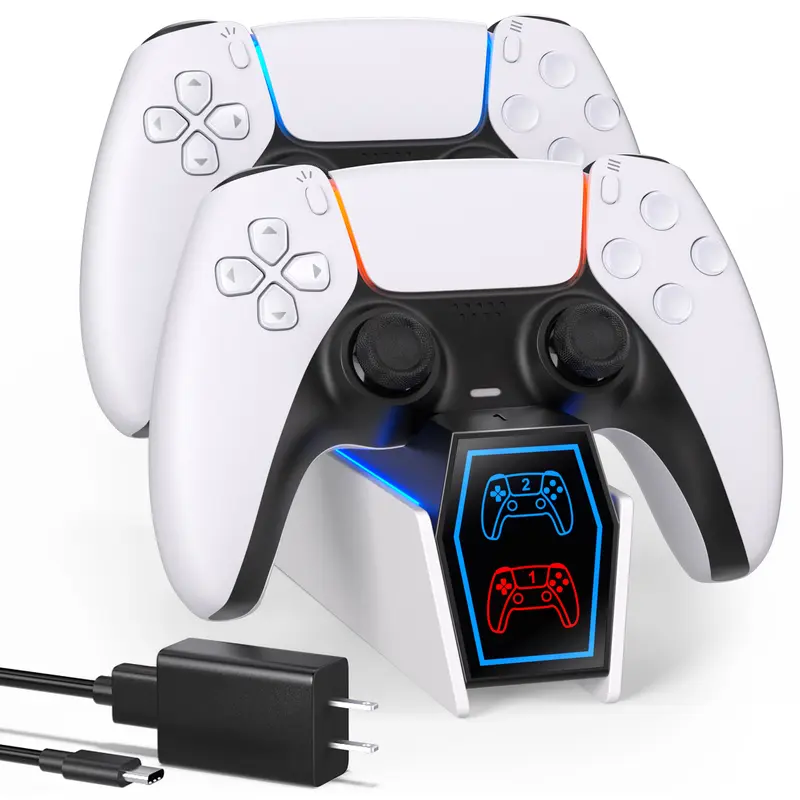 Ponkor 2-in-1 Fast Charging Console Accessory for PS5 Controller – 5V/3A Type-C Station with Copper Conductors, LED Indicator, Safe Stability, Effortless Charging for Gamers (PS5 Slim/DualSense/DualSense Edge Compatible)