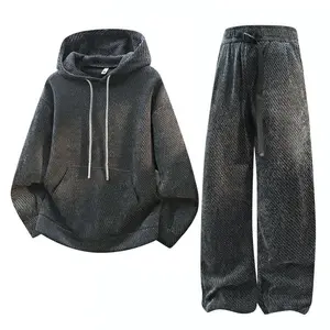 Hoodie + Pants Set - Unisex Dark Gray Patterned Hoodie with Matching Pants - Casual, Comfortable Loungewear or Athleisure Wear