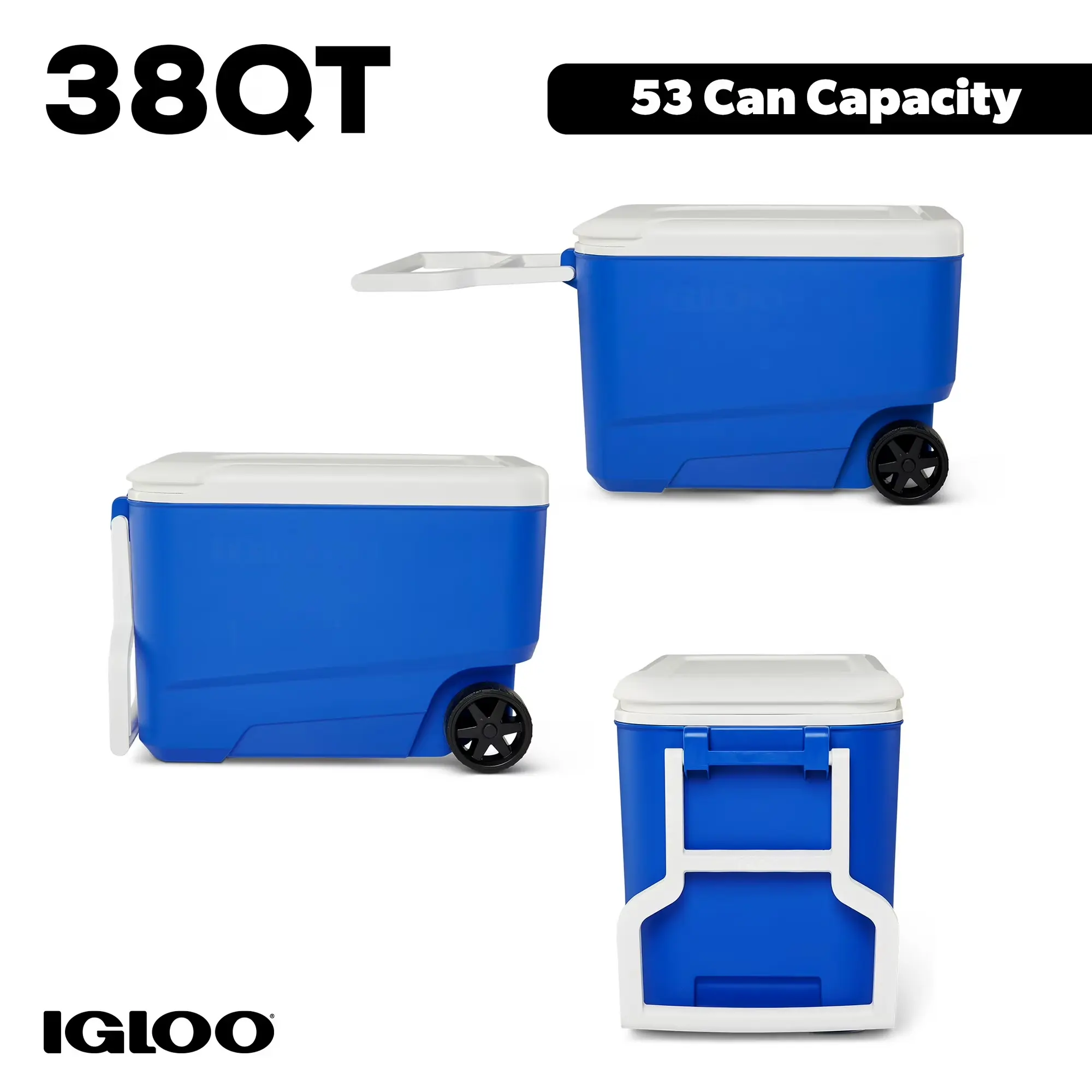 Igloo Wheelie Cool 38 QT Hard Sided Cooler with Wheels, Blue