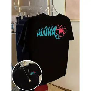 Womens Cotton Short Sleeve Graphic Tee Aloha Hibiscus Flower Print Summer Vacation Beach Travel Casual Streetwear Soft Breathable Daily Top