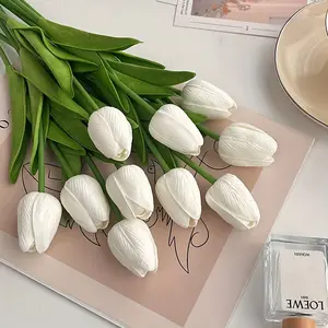 10pcs Realistic Artificial Tulips, 13 Inch Fake Flowers for Home Decor, Faux Floral Decor, Wedding Bouquets, Parties, Baby Showers, Bridal Centerpieces, Decorative Faux Flowers