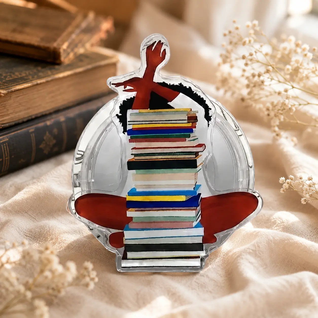 Aesthetic 2D Acrylic Book Stack Phone Grip, Bookworm Phone Holder, Stand