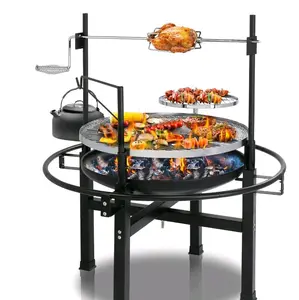 33" Outdoor Camping Charcoal Grill with Cooking Grate and Loop Handle Adjustable