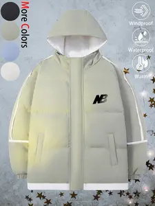 Men's Casual Fashion Windproof Waterproof Thickened Warm Hooded Patchwork Top Cotton Jacket Ski Jacket Versatile, Durable, Wrinkle-Resistant Outdoor Sports Hiking Windbreaker Jacket Suitable for Daily Commuting, Wilderness Exploration, and Fishing Outfits