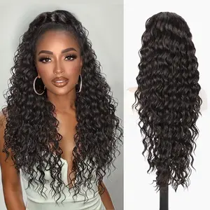 Curly Ponytail Extensions Drawstring Ponytail 22-30 Inch Synthetic Long Afro Curly Fluffy Ponytail Extensions for Daily Use (Black Brown)