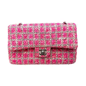 Pre-owned CHANEL Tweed Crossbody Bags Classic Flap PInk Medium Chain Flap Bag(19***71) CC1260