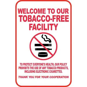 Tobacco Free Facility Sign Aluminum No Smoking No Vaping 12" x 18" Safety