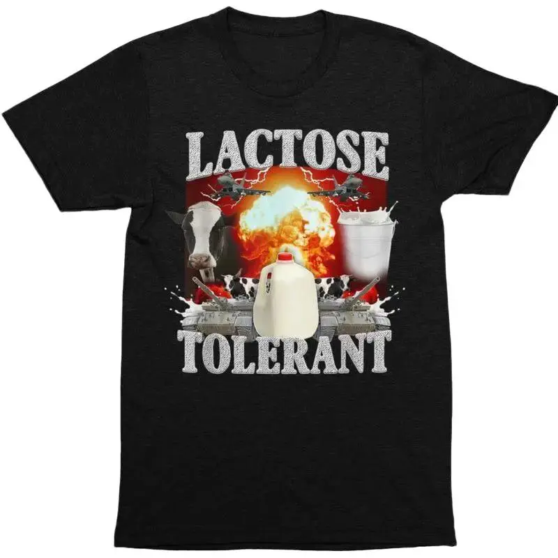 Lactose Tolerant Graphic T-Shirt, Unisex Casual Short Sleeve Streetwear Tee, Relaxed Fit 100% Cotton Fabric