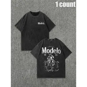 Men's Vintage Letter & Cowboy Print Casual Graphic Design Short Sleeve Tee, Casual Loose Retro T-shirt for Daily Wear, Menswear for All Seasons, Men's Graphic Tees
