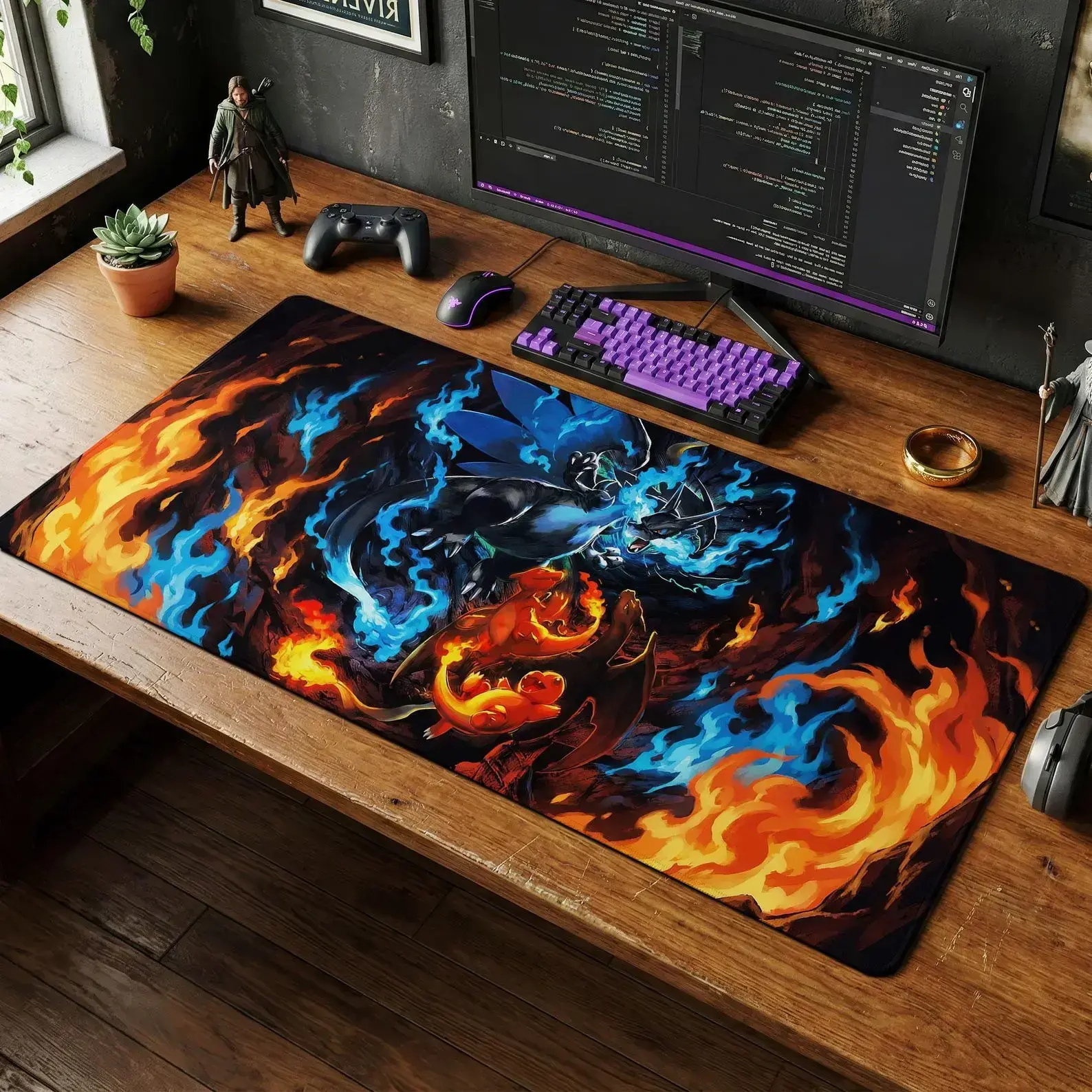 PKM Mega Fire Dragon Playmat Anime Mousepad TCG Gaming Office Desk Mat