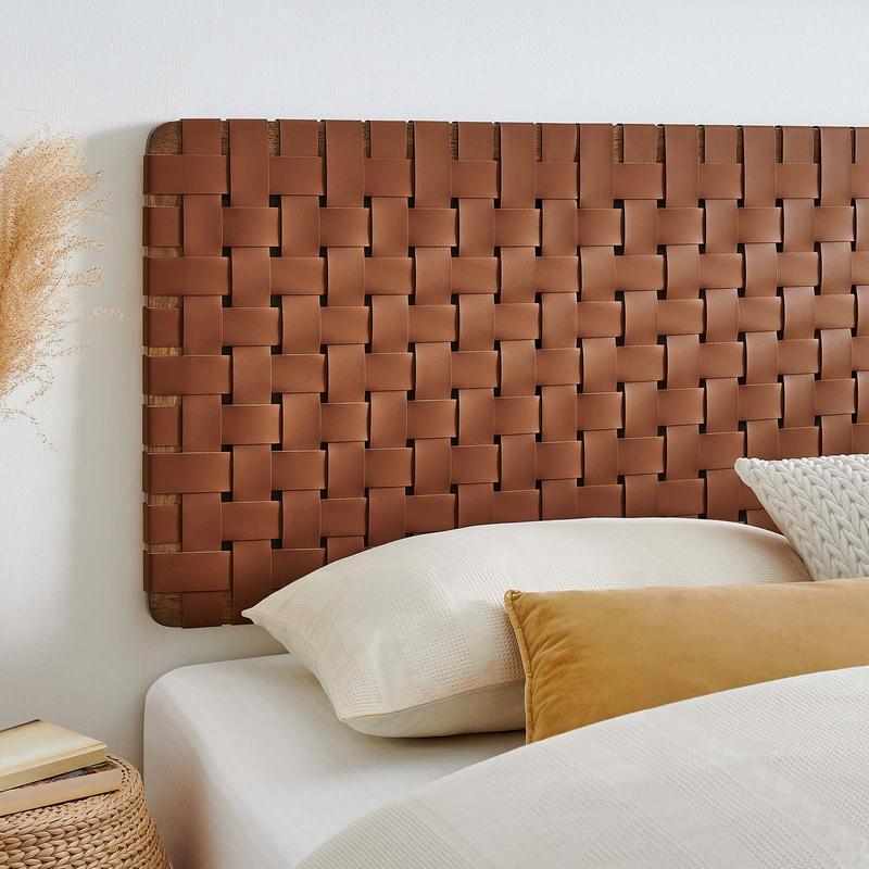 Modway Sparta Weave Wall-Mount King Vegan Leather Headboard in Walnut Brown