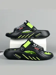 Men's Black - Orange Contrast Casual Open Toe Slippers, Personalized Buckle Design, Lightweight EVA Material, Thick - soled for Heightening and Comfortable Foot Feel, Suitable for Home, Bathroom and Light Outdoor Leisure