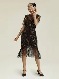 BABEYOND Flapper Dresses 1920s Gatsby - Roaring 20s Sequin Beaded Dress Fringe Dress party maxi