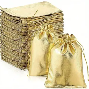1/3/5pcs Gold Drawstring Cloth Bags, Gold/Silver Jewelry Pouches, Gift Bags For Jewelry, Beads, Gifts, Birthday Party, Wedding, Halloween, Christmas, Valentine's Day, Thanksgiving Gifts, Party Gift Packs