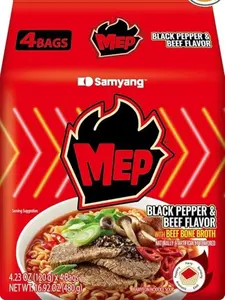 MEP Black Pepper and Beef Flavor, Instant Korean Ramen noodles, Spicy Ramyeon Noodle Soup [4.23 OZ (120g) x 4 Bags]