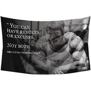 Arnold Schwarzenegger "You Can Have Results Or Excuses Not Both" Full-Print Tapestry Banner Flag, 3x5 ft, Hand Washable Decor, Household Items Decor for College Dorm, Indoor/Outdoor Home Supplies