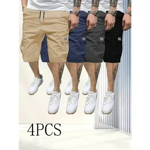 Men’s Four-Piece Shorts Set – Brown/Black/Dark Navy Blue/Green – Angled Cargo Pockets – Versatile Casual Wear – Everyday Use — Men’s Workwear Cargo Shorts SpringStatements