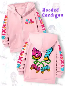 Girls' Fun Number Print Hoodie, Fashionable Long Sleeve Zipper Jacket, Casual Cartoon Pattern, Christmas Gift, Spring & Fall Wear, Graphic Casual Hoodie
