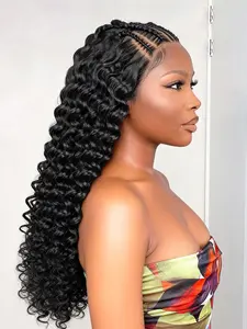Premium 13x6 Lace Braided Wig, Long Deep Wave Curls with Intricate Braids, Ready to Wear for All Occasions, Stylish Hairpiece