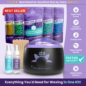 Complete Waxing Kit Set by Tress Wellness | Safe for Full Body Waxing | Armpit, Face, Legs, Brazilian and Bikini Waxing at home | At Home Waxing Kits for Women & Men | Sensitive Skin | Body Care | Waxing Hair Removal