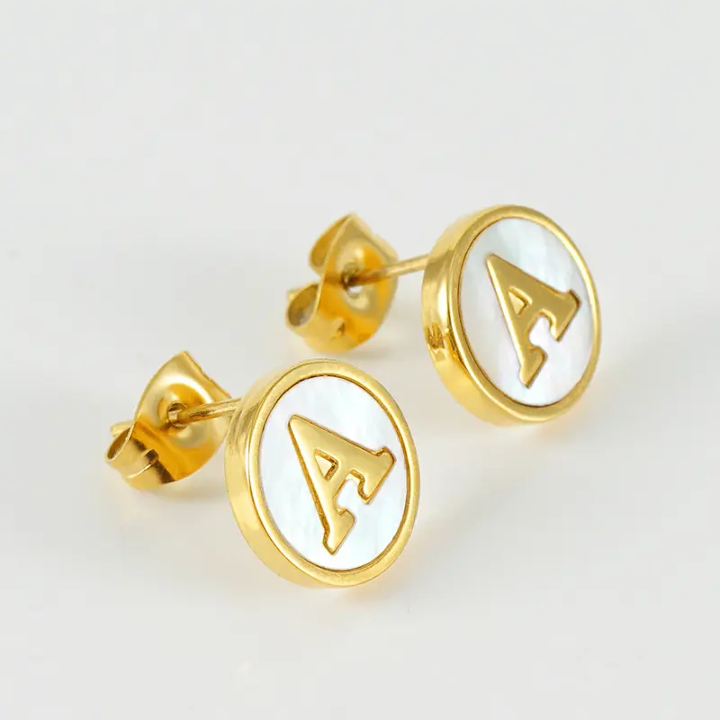 Women's 18K Gold-Plated Stainless Steel Polished Initial Stud Earrings - A-Z Alphabet Letter Shell Jewelry, Dainty Preppy Coquette Daily Elegance, Christmas Birthday Gift for Teen Girls, Earrings for Women