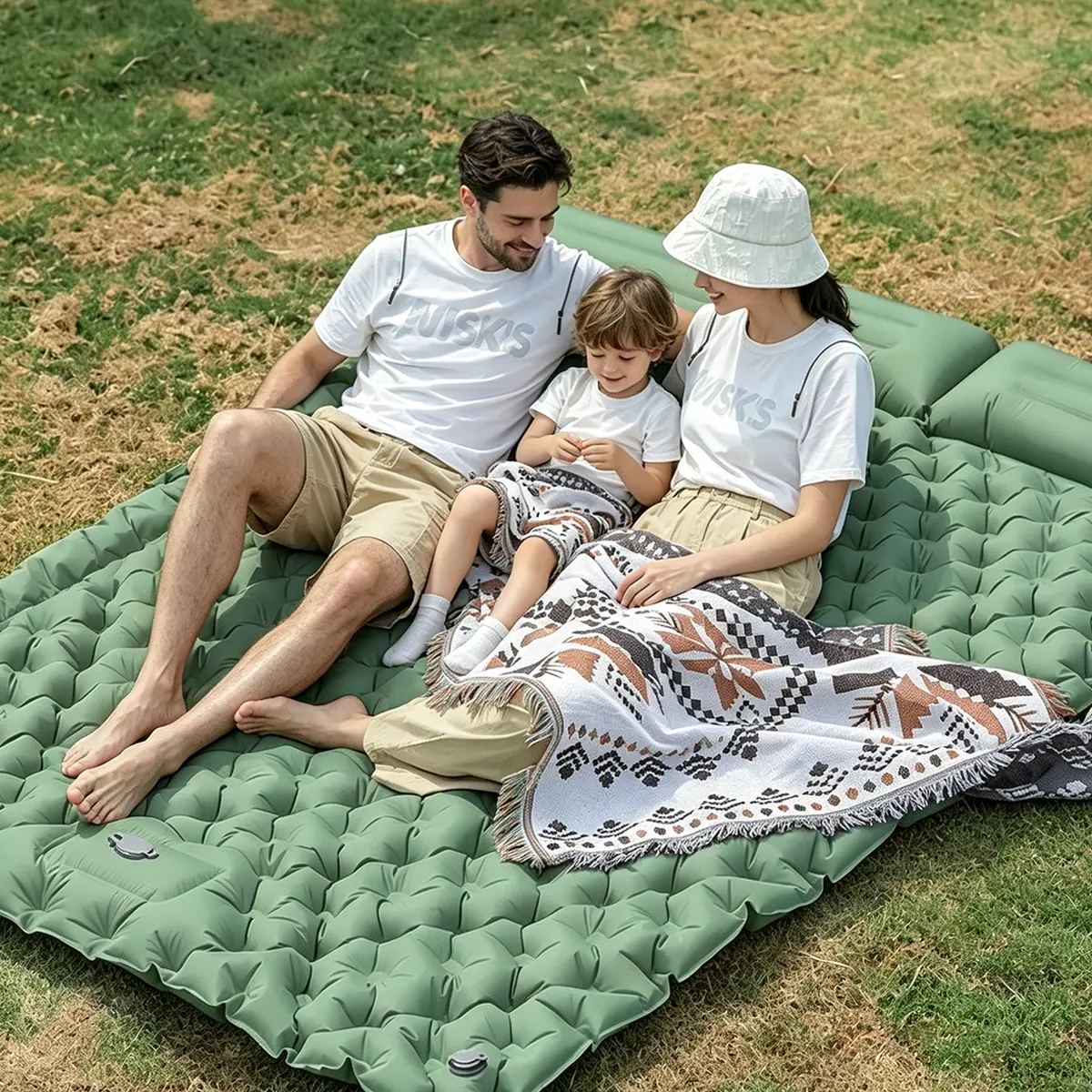 2-Person Inflatable Camping Sleeping Pad with Built-In Ft Pump & Pillow, Ultra-Light Portable Compact Air Mat for Hiking, Backpacking, Foot Pump Travel Camp Bed Blow Up Bed, Lightweight