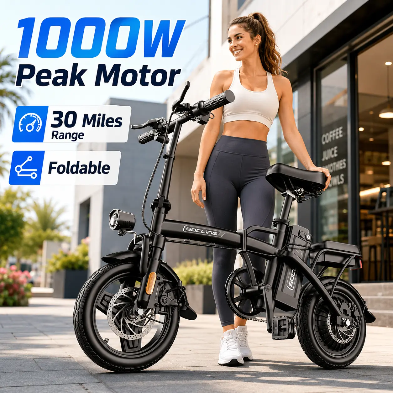 Lightweight Folding Bike for Adults, Urban Commuter Ebike with 500W Brushless Motor (1000W Peak), 14-Inch Tires, UL2849 Certified, Brushless Design, Folding Commuter Ebike, Suspension Ebike sohochic