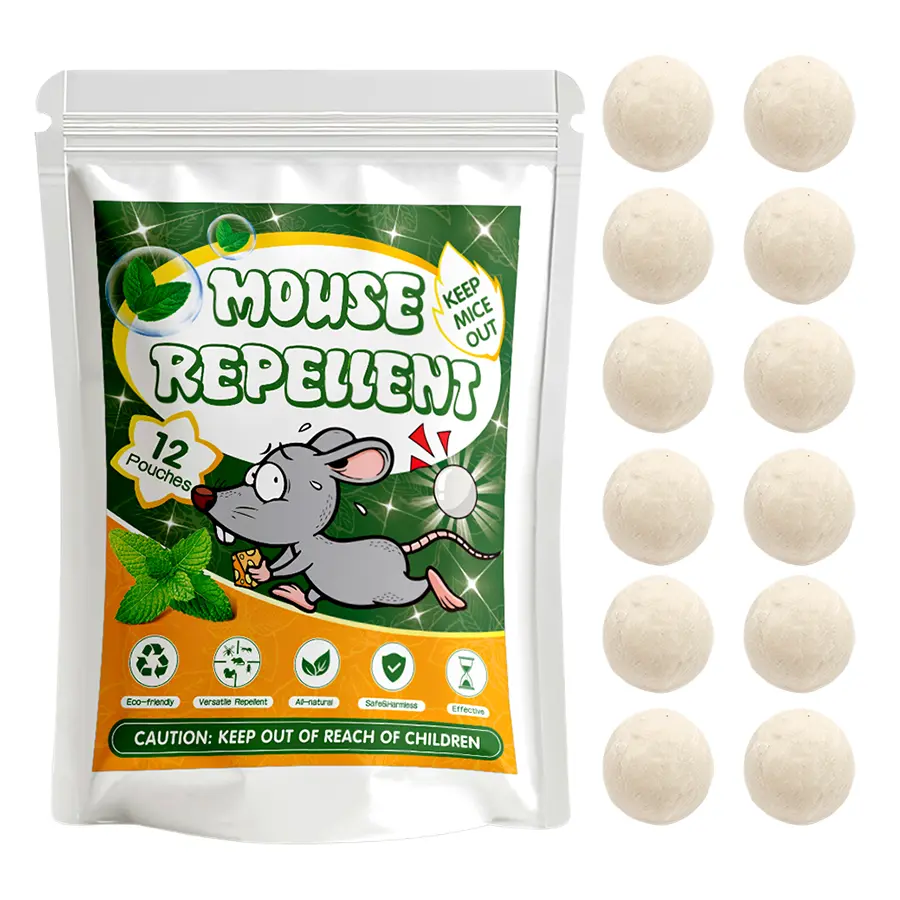 12-Pack Scented Peppermint Mouse Repellent Balls, Natural Safe Long-Lasting Rodent Deterrent, Indoor-Outdoor Pest Control for Home, Car, Scent