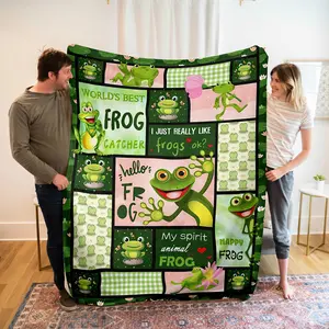 Frog-Themed Gift Blanket, High-Definition Puzzle Design, Ultra Soft Comfort, Ideal for Travel & Home Use, All-Season Warm Cover